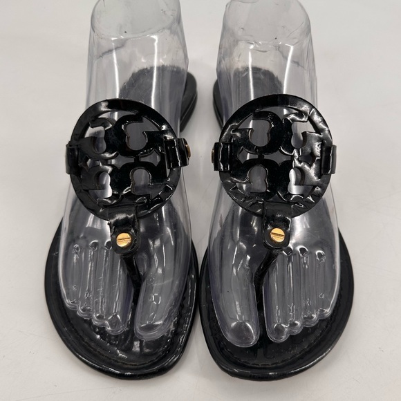 Tory Burch Black Patent Leather Miller Sandals 7.5 FLAWS - Picture 2 of 7